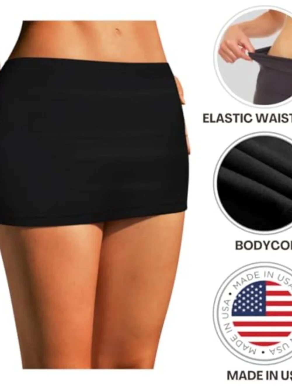 Black Bodycon Pencil Skirt for Women Cotton Spandex Mini Skirt Made in USA